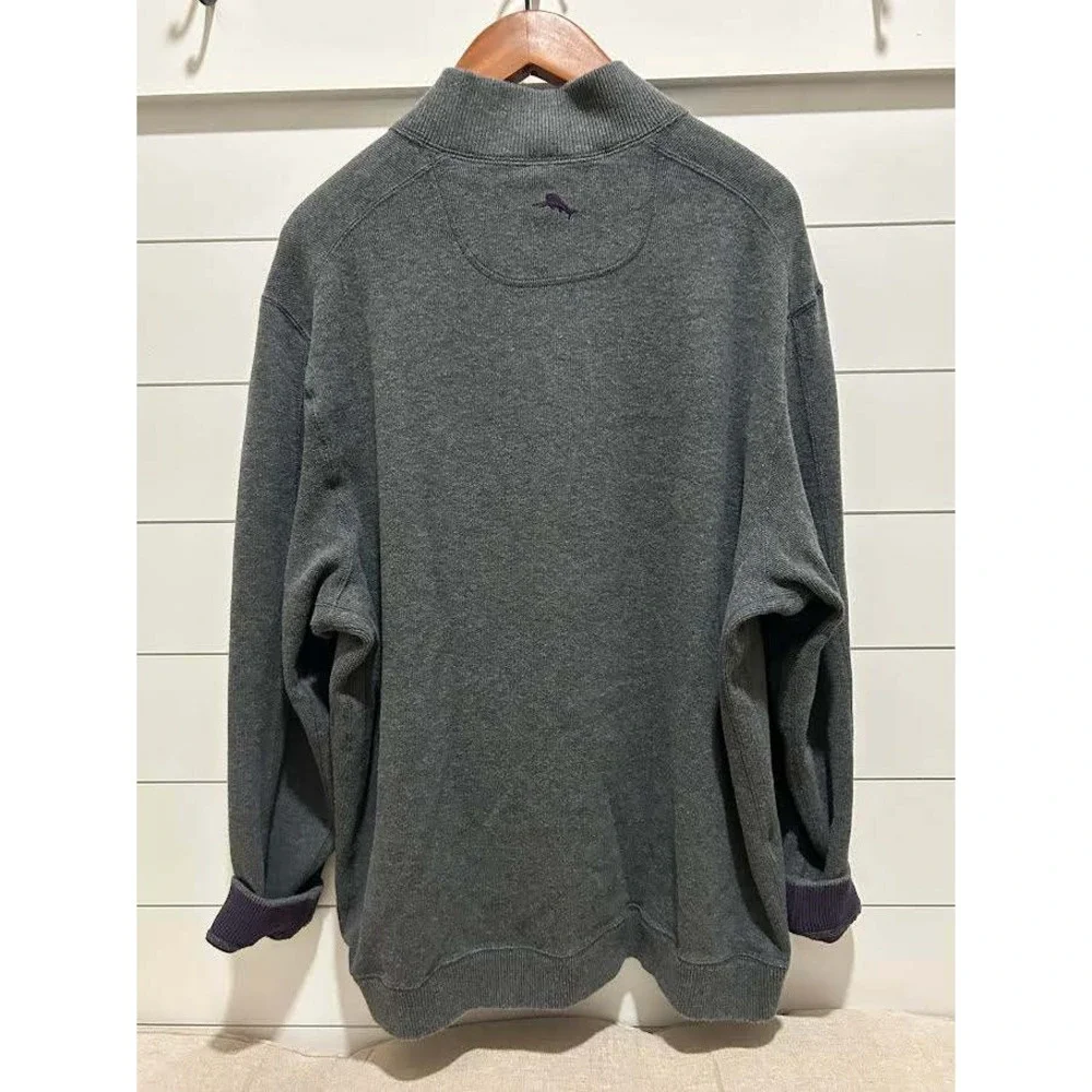 Tommy Bahama Reversible Quarter Zip Pullover Sweatshirt Mens Large Grey Purple